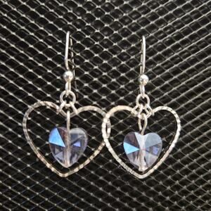 Faceted lavender glass crystal heart dangle earrings